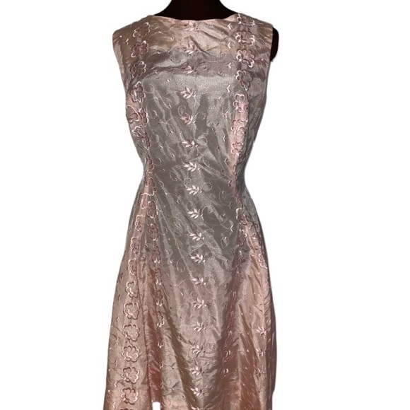 Stunning Vintage Hand Made Pink Floral Taffeta Rear Sash Ribbon Bow Dress - Picture 2 of 13